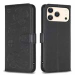 For iPhone 17 Pro Max Four-leaf Embossed Leather Phone Case(Black)