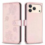 For iPhone 17 Pro Max Four-leaf Embossed Leather Phone Case(Pink)