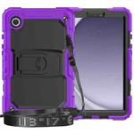 For Samsung Galaxy Tab A9+ Silicone Hydric PC Tablet Case with Shoulder Strap & Holder(Purple)