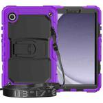 For Samsung Galaxy Tab A9 Silicone Hydric PC Tablet Case with Shoulder Strap & Holder(Purple)