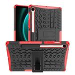 For Samsung Galaxy Tab S9 FE Tire Texture TPU + PC Tablet Case with Holder(Red)