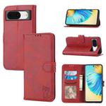 For Google Pixel 8 Embossed Happy Cat Pattern Flip Leather Phone Case(Red)