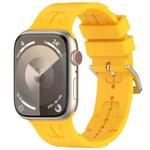 For Apple Watch SE 2023 44mm H Texture Silicone Ladder Buckle Watch Band(Yellow)