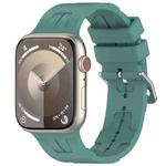 For Apple Watch SE 2022 44mm H Texture Silicone Ladder Buckle Watch Band(Pine Green)