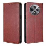 For OPPO Reno12 F 5G Gloss Oil Solid Color Magnetic Leather Phone Case(Brown)