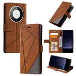 For Huawei Mate 60 Pro Skin Feel Splicing Horizontal Flip Leather Phone Case(Brown)
