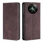 For Realme 12 5G Skin Feel Magnetic Leather Phone Case(Dark Brown)