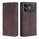 For Tecno Pova 6 5G Skin Feel Magnetic Leather Phone Case(Dark Brown)