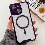 For iPhone 15 Plus Colorful Two-Color Lens Film MagSafe Magnetic Horn Acrylic+TPU Case(Purple)