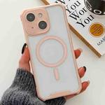 For iPhone 15 Plus Colorful Two-Color Lens Film MagSafe Magnetic Horn Acrylic+TPU Case(Pink)
