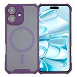 For iPhone 16 Colorful Two-Color Lens Film MagSafe Magnetic Horn Acrylic+TPU Case(Purple)