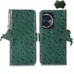 For Honor 100 5G Ostrich Pattern Genuine Leather RFID Phone Case(Green)