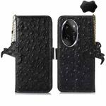 For Honor 100 Pro 5G Ostrich Pattern Genuine Leather RFID Phone Case(Black)