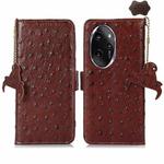 For Honor 100 Pro 5G Ostrich Pattern Genuine Leather RFID Phone Case(Coffee)