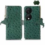 For Honor X7b Ostrich Pattern Genuine Leather RFID Phone Case(Green)