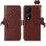 For Honor X7b Ostrich Pattern Genuine Leather RFID Phone Case(Coffee)