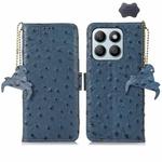 For Honor X8b Ostrich Pattern Genuine Leather RFID Phone Case(Blue)