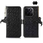 For Honor Play 60 Plus Ostrich Pattern Genuine Leather RFID Phone Case(Black)