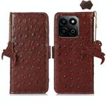 For Honor Play 60 Plus Ostrich Pattern Genuine Leather RFID Phone Case(Coffee)