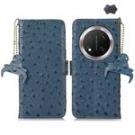 For Honor X9c Ostrich Pattern Genuine Leather RFID Phone Case(Blue)