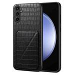 For Samsung Galaxy S23 FE 5G Denior Imitation Crocodile Leather Back Phone Case with Holder(Black)