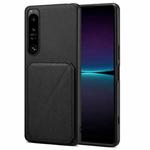 For Sony Xperia 1 IV Denior Imitation Calf Leather Back Phone Case with Holder(Black)