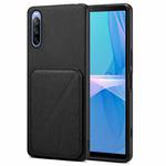 For Sony Xperia 10 IV Denior Imitation Calf Leather Back Phone Case with Holder(Black)