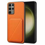 For Samsung Galaxy S23 Ultra 5G Denior Imitation Calf Leather Back Phone Case with Holder(Orange)