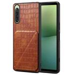 For Sony Xperia 10 V Denior Imitation Crocodile Leather Back Phone Case with Holder(Brown)