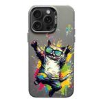 For iPhone 15 Pro Color Ink Frosted PC+TPU Phone Case(Glasses Cat)