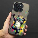 For iPhone 15 Color Ink Frosted PC+TPU Phone Case(Glasses Cat)