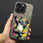 For iPhone 14 Pro Color Ink Frosted PC+TPU Phone Case(Glasses Cat)