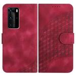 For Huawei P40 Pro YX0060 Elephant Head Embossed Phone Leather Case with Lanyard(Rose Red)