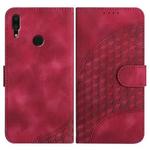 For Huawei Y7 2019 YX0060 Elephant Head Embossed Phone Leather Case with Lanyard(Rose Red)