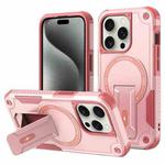 For iPhone 15 Pro Armor Magsafe Holder PC Hybrid TPU Phone Case(Pink)