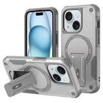 For iPhone 15 MagSafe Holder Armor PC Hybrid TPU Phone Case(Grey)