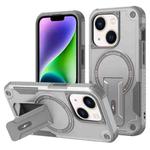 For iPhone 14 Plus MagSafe Holder Armor PC Hybrid TPU Phone Case(Grey)