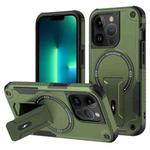 For iPhone 13 Pro Max Armor Magsafe Holder PC Hybrid TPU Phone Case(Army Green)