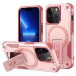 For iPhone 13 Pro Armor Magsafe Holder PC Hybrid TPU Phone Case(Pink)