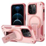 For iPhone 12 Pro Max MagSafe Holder Armor PC Hybrid TPU Phone Case(Pink)