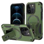 For iPhone 12 Pro Max MagSafe Holder Armor PC Hybrid TPU Phone Case(Army Green)