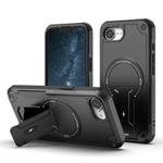 For iPhone 16e Armor Magsafe Holder PC Hybrid TPU Phone Case(Black)