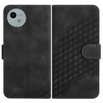 For Sharp Aquos wish5 Elephant Head Embossed Phone Leather Case with Lanyard(Black)