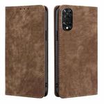 For TCL 505 4G RFID Anti-theft Brush Magnetic Leather Phone Case(Brown)