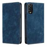 For TCL 505 4G RFID Anti-theft Brush Magnetic Leather Phone Case(Blue)