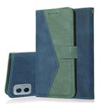 For Motorola Moto E15 Dual-color Stitching Leather Phone Case(Blue Green)
