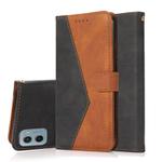 For Motorola Moto E15 Dual-color Stitching Leather Phone Case(Black Brown)