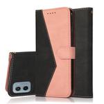 For Motorola Moto E15 Dual-color Stitching Leather Phone Case(Black Rose Gold)