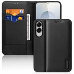 For Samsung Galaxy S25 Edge 5G DUX DUCIS Hivo Series Cowhide + PU + TPU Flip Phone Case(Black)
