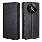 For Realme 12 5G Gloss Oil Solid Color Magnetic Leather Phone Case(Black)